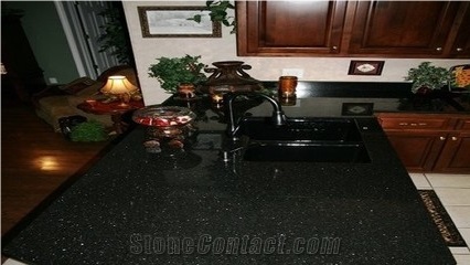 Polished Black Galaxy Granite Kitchen Countertop,India Black Granite