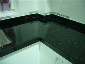 Polished Black Galaxy Granite Kitchen Countertop,India Black Granite