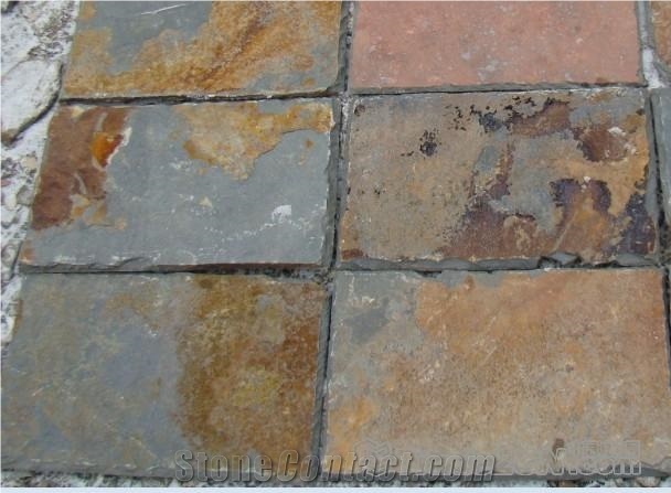 Rusty/Dark Grey Slate Slabs & Tiles, Grey Garden Stepping Pavements