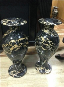 Vase with Italy Portoro Extra Marble,Polished Craft