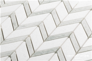 Thassos White Chevron Bathroom Stone Wall Tiles Mosaic Pattern