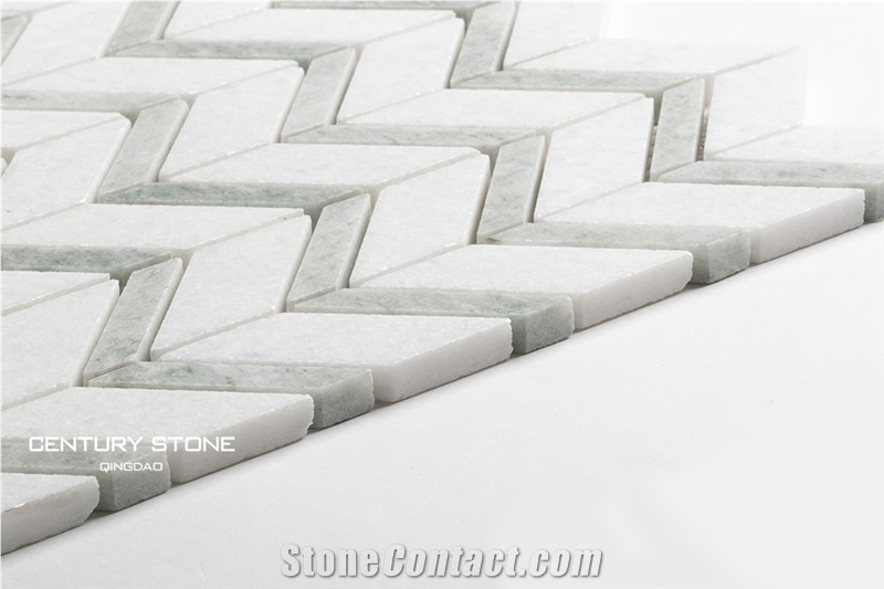 Thassos White Chevron Bathroom Stone Wall Tiles Mosaic Pattern