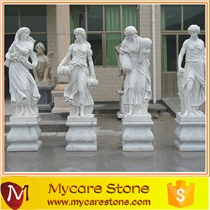 Fine Craft Marble Four Seasons Elegant Lady Statue Sculpture for Garden Decoration, Hunan White Marble Statues