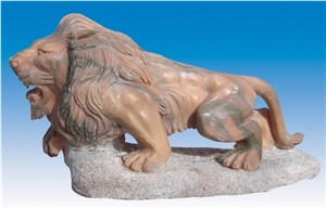 Stone Animal Lion Sa-013, Red Granite Sculpture & Statue