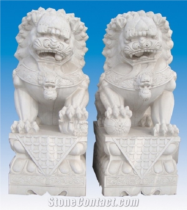 Stone Animal Lions Sa-012, White Marble Sculpture & Statue