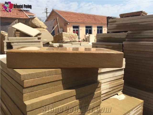 beige/yellow Sandstone/Coffee Sandstone Flamed Paver Treads Steps & Stairs