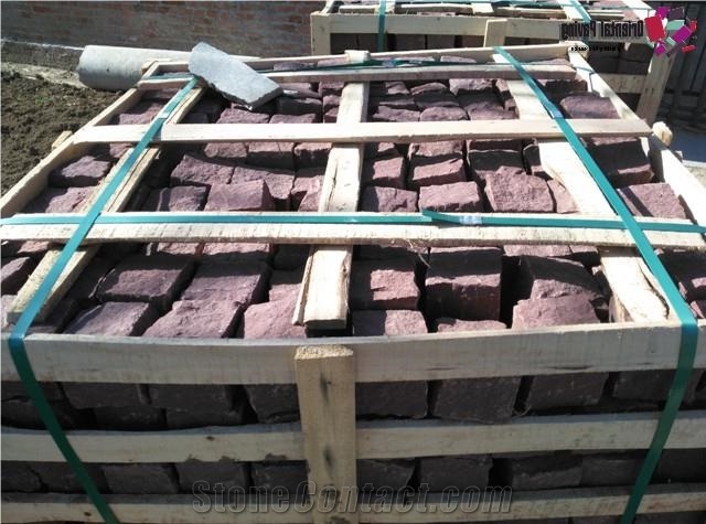 Red Cueb Sandstone for Landscaping, Paving Sets, with Good Quality for Paving, Sandstone Cobbles, China Red Sandstone Paving Sets