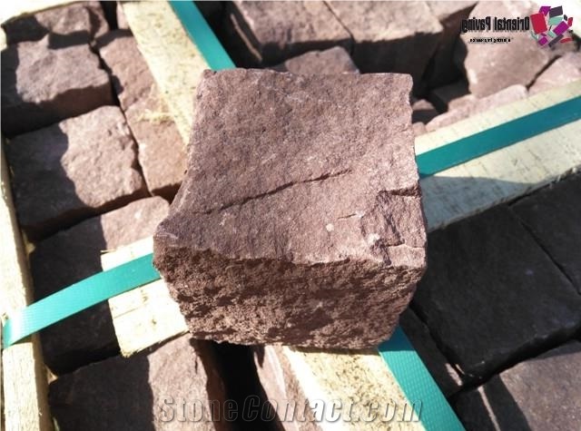 Red Sandstone Cubes, Cobble Stone, for Paving, Landscaping