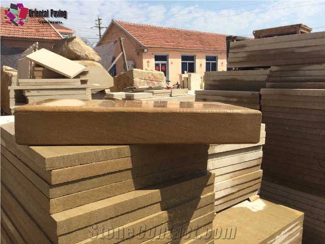Yellow Sandstone Stairs, Brown Sandstone/Yellow Sandstone/Coffee Sandstone Flamed Paver Treads Steps & Stairs