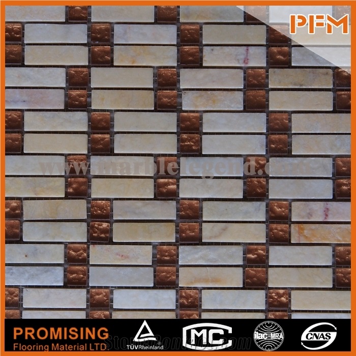 15 mm China Factory Price Glass and Stone Mosaic Tile Strip Dark Brown Color Stone and Glass Mosaic