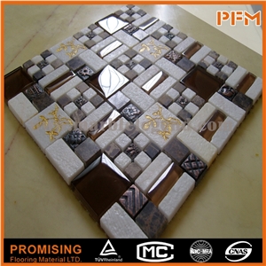 15x48x4mm Stone Mix Glass Mosaic Tile Background Wall Strip Shape Crystal Glass Mix Stone Mosaic Tile