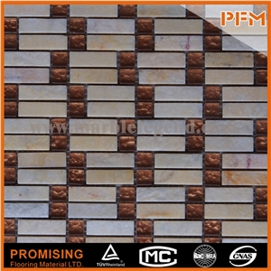 2014 New Trend Glass with Stone Mosaic Tiles,Chocolate Brown Tile,Glass and Stone Mosaic Fashion Design Golden Select Glass and Stone Mosaic Wall Tiles