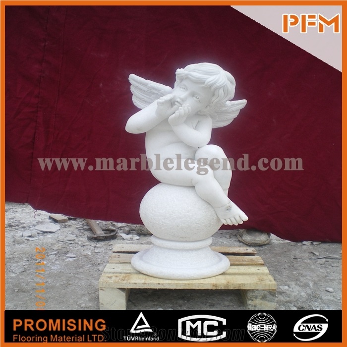 2015 Hot Sale Natural Marble Made Hand Carved Hot Design Children Marble Angel Statue, Hunan White Marble Statues