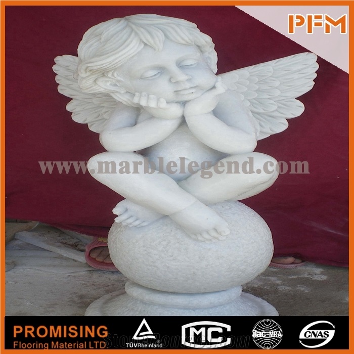 2015 Hot Sale Natural Marble Made Hand Carved Hot Design Children Marble Angel Statue, Hunan White Marble Statues