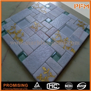 4mm Italy Classical Stone Mix Glass Mosaic Tile Glass Mix Stone Mosaic Tile ,Square Shape Stone Glass Tile