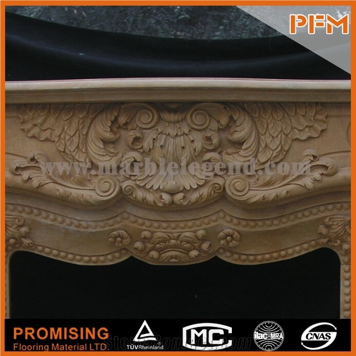Angel Western & European Customized Figure /Imperial Beige Marble Fireplace/ Hand Carving Sculptured Fireplace Mantel