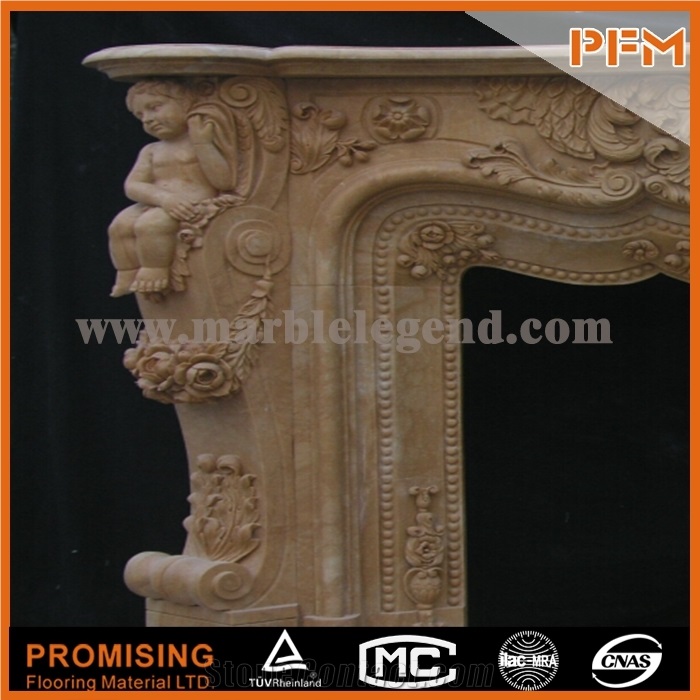 Angel Western & European Customized Figure /Imperial Beige Marble Fireplace/ Hand Carving Sculptured Fireplace Mantel