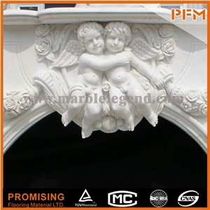 Angel/ White Marble Polished,Hunan White Marble Fireplace,Western / European Customized Figure / Hand Carving Sculptured Fireplace Mantel/China/