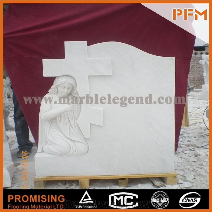 Beautiful Garden Stone Lady Angel Tombstone,Hunan White Marble Tombstone & Monument