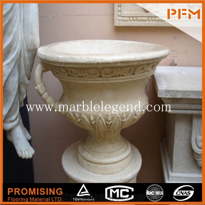 Beige Marble Flower Pot Design,Decorative Beige Marble Flower Pot