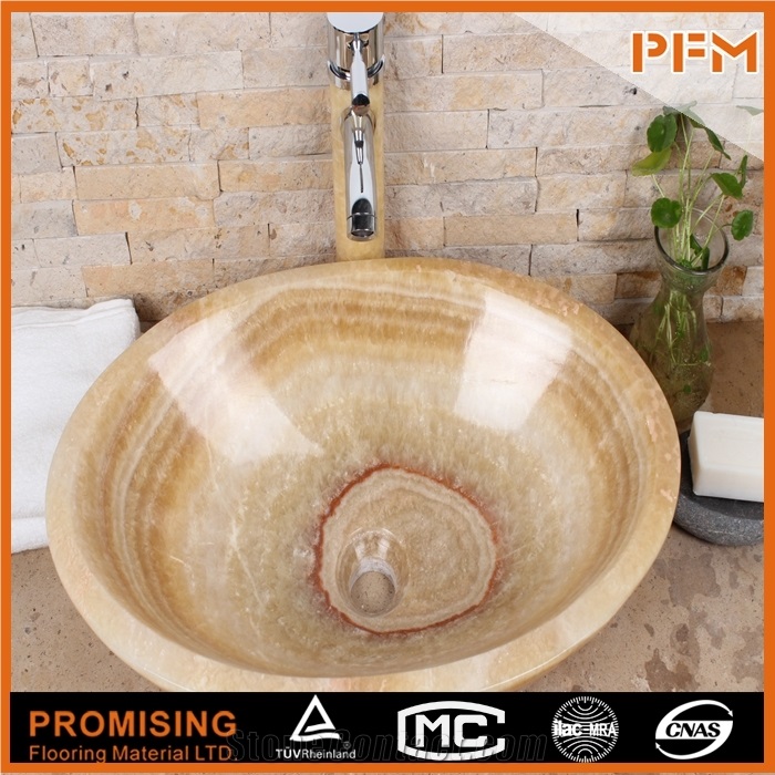 Best Natural Stone Wash Basin Sink by China Yellow Onyx Sink for Outdoor Indoor