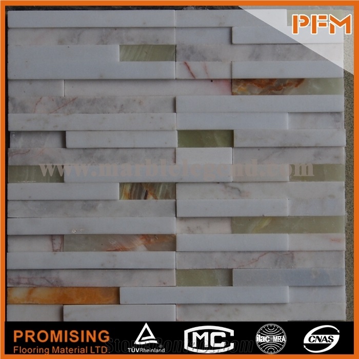 Bianco Marble+Green Onyx Polished Mosaic Designs,Natural Stone Linear Mosaic Made in China