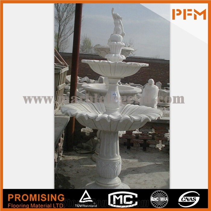 Big White Stone Marble Fountain with Lady Statues Flower for Park
