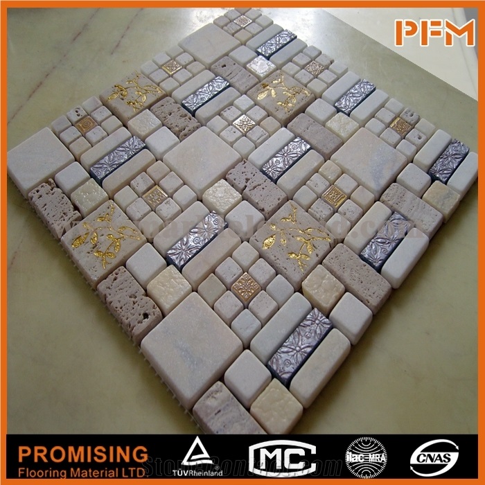 Black Glass and Stone Mixed Mosaic,Glass Mix Stone Mosaic Tile 2014 Good Quality Best Price Modern Stone Mix Glass Mosaic Tile