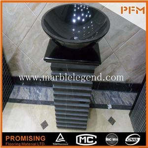 Black Marble Washing Basin ,Natural Black Marble Pedestal Basin,Bathroom Round Black Marble Washing Basin