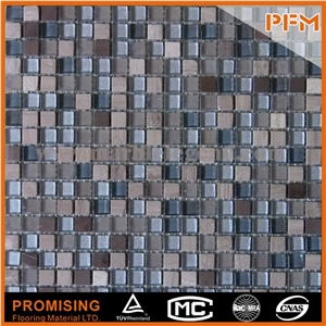 Blue Color Mix Border Glass and Stone Mosaic Glass in Dark Emperador Stone Mosaic, Kitchen Wall Tile, Glass Tile
