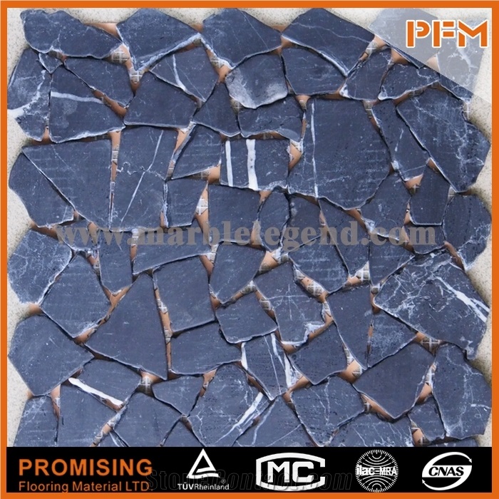 Brown Ice Crackle Glass Mosaic Tiles, White Brown Limestone Paving Stone Mosaic