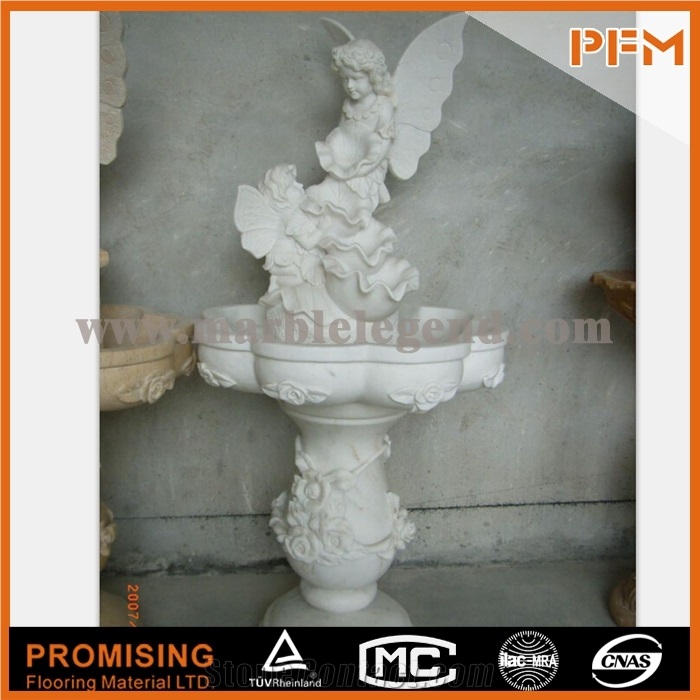 Butterfly Children Carving Fountain,Stone White Marble Hand Carved