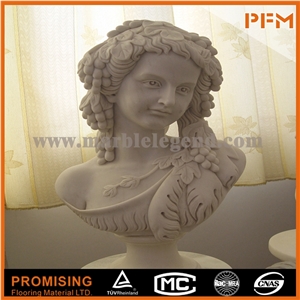 Carved White Marble Bust Beautiful Woman Bust Statue, Hunan White Marble Statues