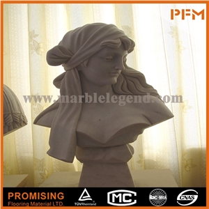 Carved White Marble Bust Beautiful Woman Bust Statue, Hunan White Marble Statues