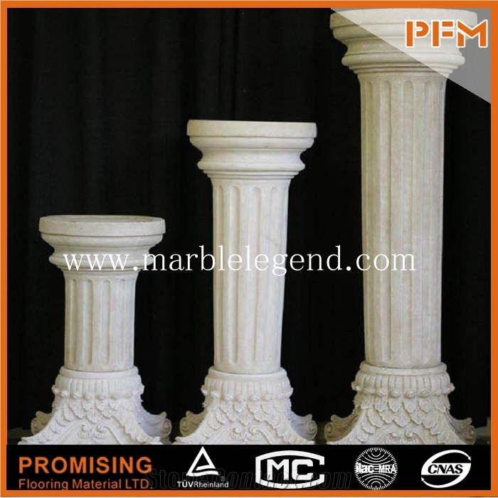 Carving Gazebo Marble Statues Column, White Marble Column
