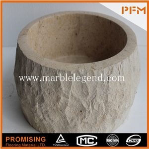 China Beige Marble Natural Stone Hand Carving Free Standing Sinks,Natural River Stone Counter Sink