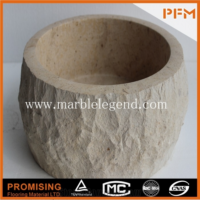 China Beige Marble Outdoor Stone Sinks, Guangzhou Manufacturer Handmade Natural Stone Marble Sink