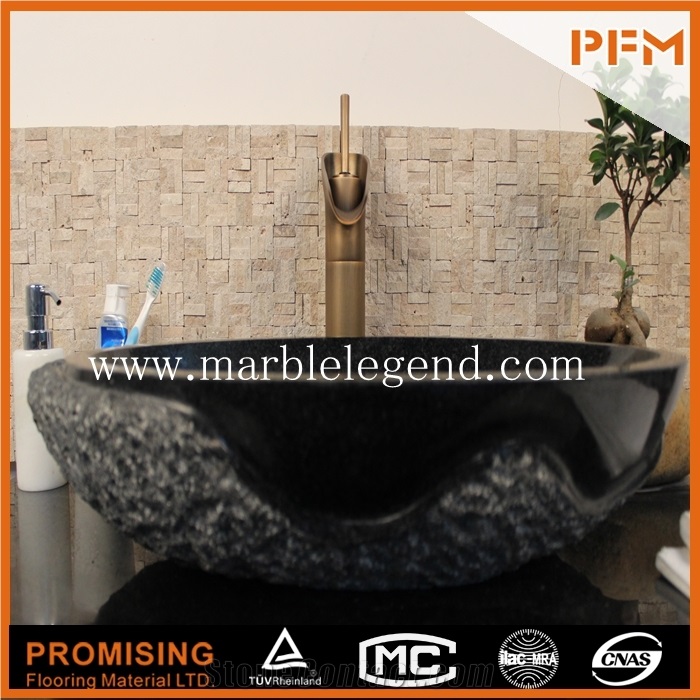 China Black Marble Decorative Vessel Sink Natural Stone Sink