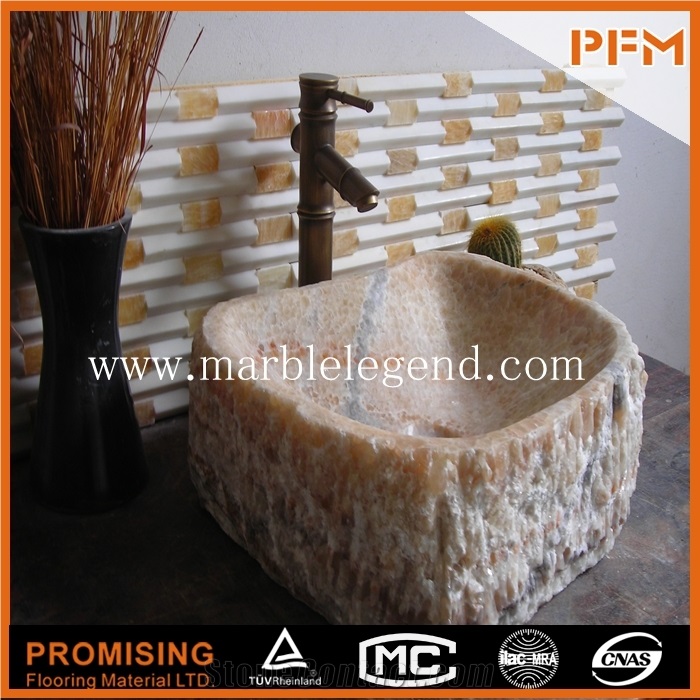 China Stone Yellow Onyx Sinks and Basins,High Quality Natural River Stone Sink, Bathroom Sink, Marble Sink