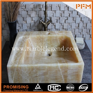 China Yellow Onyx Single Bowl Stone Kitchen Sinks, Made in China Stone Outdoor Sink