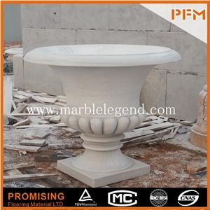 Chinese Hand Carved White Marble Flower Pot,Marble Garden Flower Pot