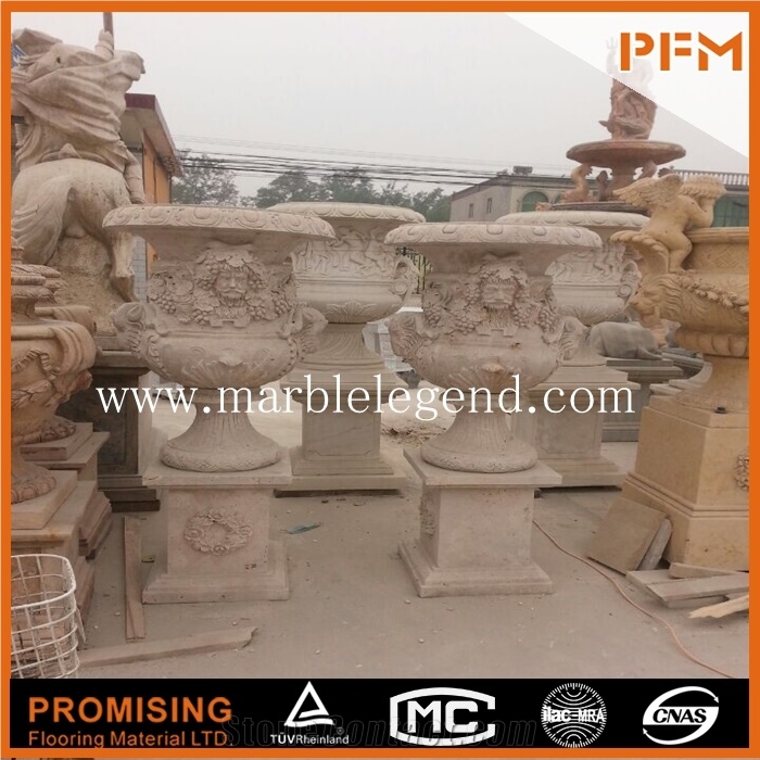 Chinese High Quality Popular Marble Flower Pot, Yellow Marble Flower Pots