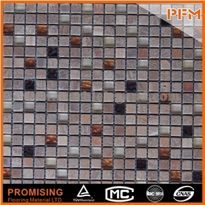 Colorful Strip Glass and Stone Mosaic Dark Red Subway Glass and Stone Mosaic Tile for Bathroom, Backsplash