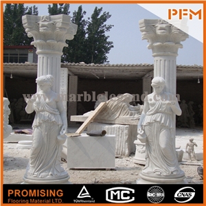 Column Human Stone Statues, White Marble Modern Sculptures, Hunan White Marble Statues