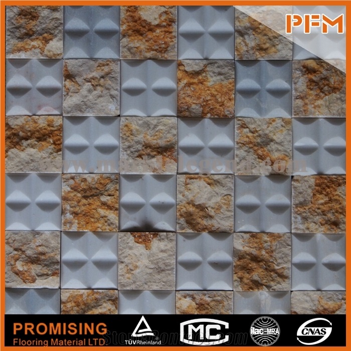 Crackle Crystal Mix Stone Mosaic ,Water Surface Glass Mosaic and Stone Mosaic for Washroom