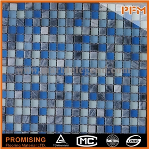 Crystal Glass Mosaic and Resin Wall Tile, Square Pattern Glass Stone Mosaic Blue Stone Mosaic