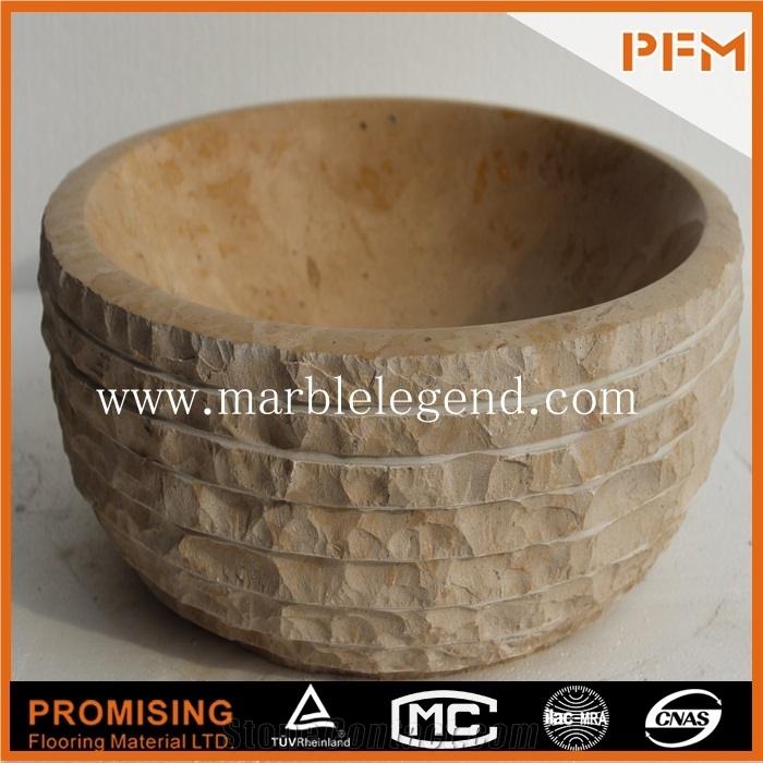 Customized Natural Stone China Beige Marble Sinks, Beautiful Stone Troughs, Cute Natural Stone Wash Basin,Chinese Bathroom Marble Stone Sink