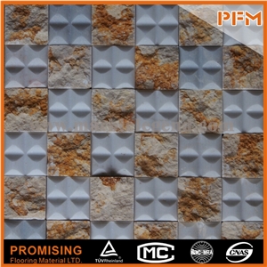 Decorative Design Slate + Glass and Natural Stone Multicolor Mosaic, Stone Mosaic Tile for Indoor/Outdoor Walls