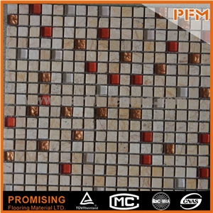 Decorative Square Glass Natural Stone Mosaic for Outdoor Wall,New Trend Glass Mosaic Tiles,Chocolate Brown Tile,Glass and Stone Mosaic