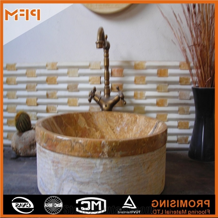 Factory Price Marble Stone Wash Basin,Yellow Marble Basin, Stone Wash Basin